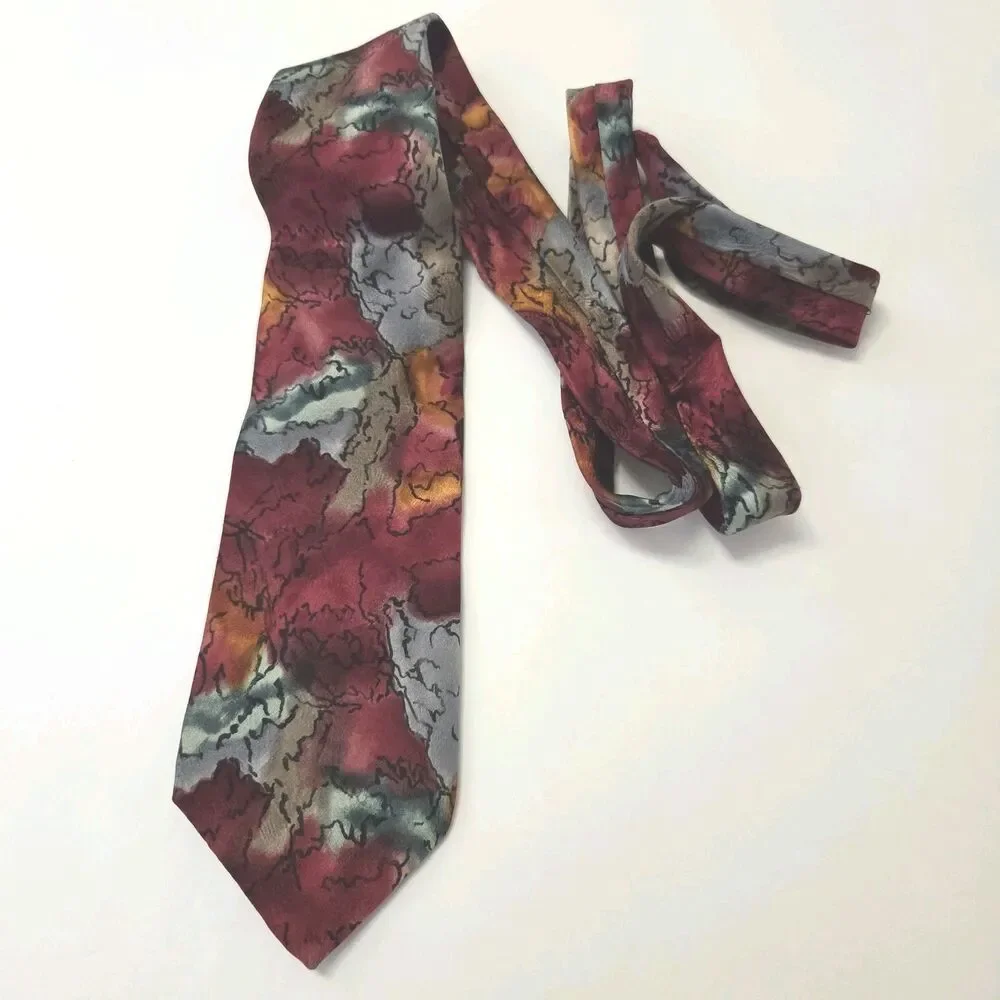 Jerry Garcia Volcano Collection Silk Tie Red & Grey Made in USA by Stonehenge